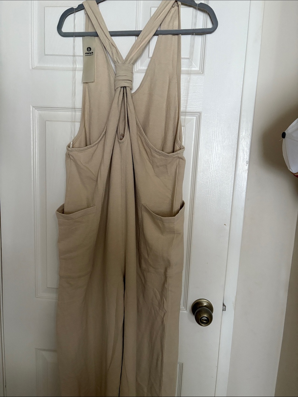 Mono B Beige Sleeveless V‑Back Jumpsuit - Picture 2 of 6